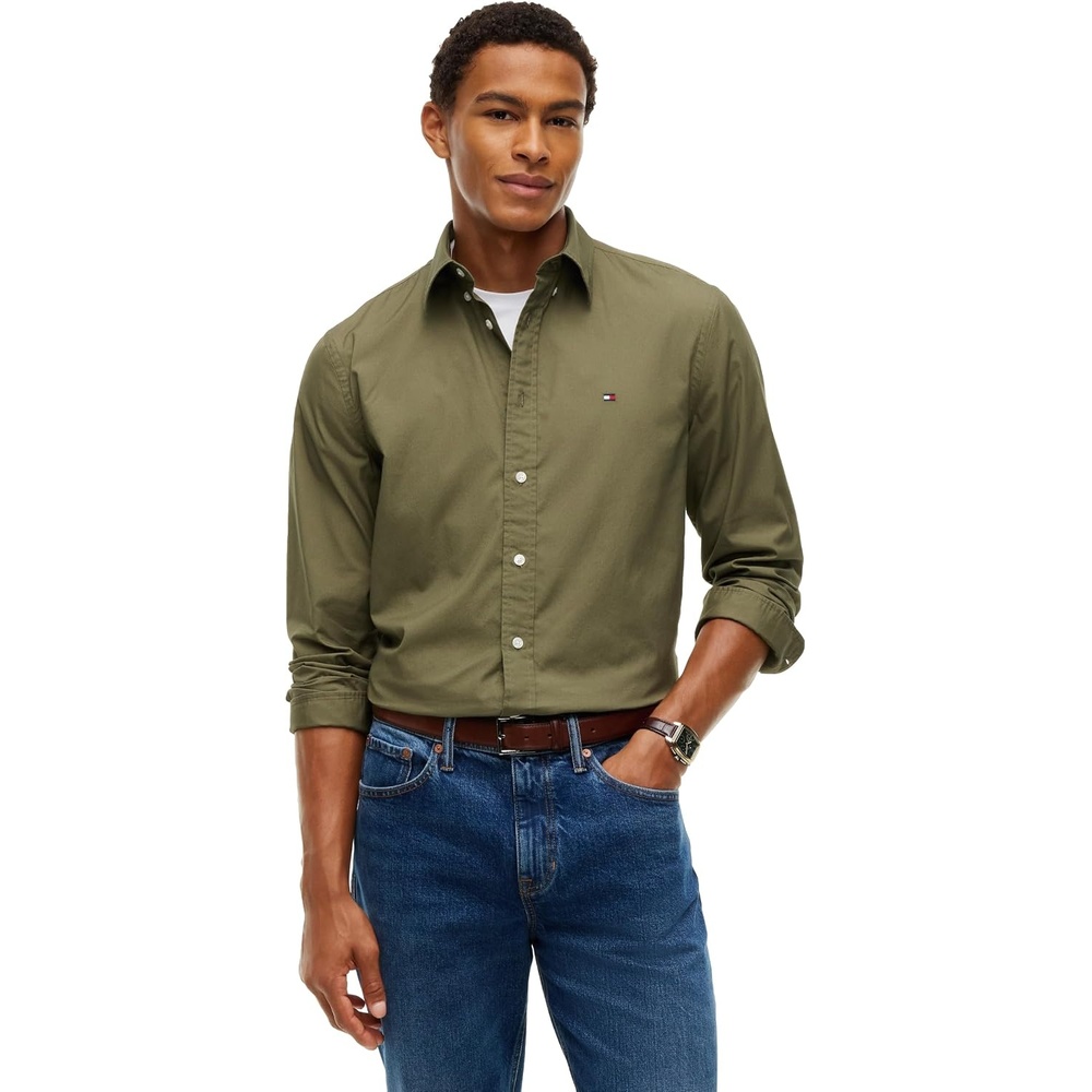 image:imageTommy Hilfiger Mens Long Sleeve Poplin Shirts in Regular Fit Mens Button Down Shirts Also Available in Big and TallGhost Fern