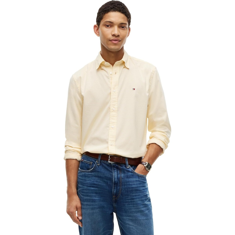 image:imageTommy Hilfiger Mens Long Sleeve Poplin Shirts in Regular Fit Mens Button Down Shirts Also Available in Big and TallLight Daffodil  Check