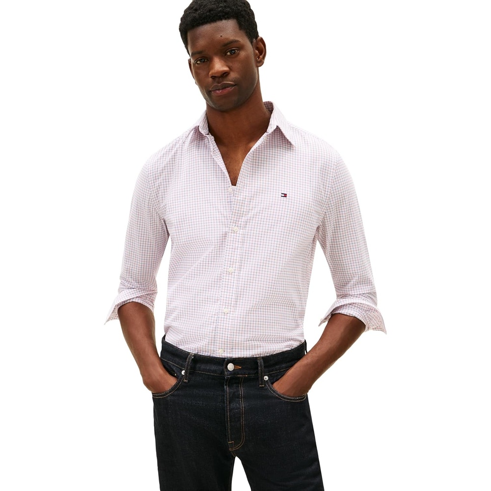 image:imageTommy Hilfiger Mens Long Sleeve Poplin Shirts in Regular Fit Mens Button Down Shirts Also Available in Big and TallMedium Red White Check