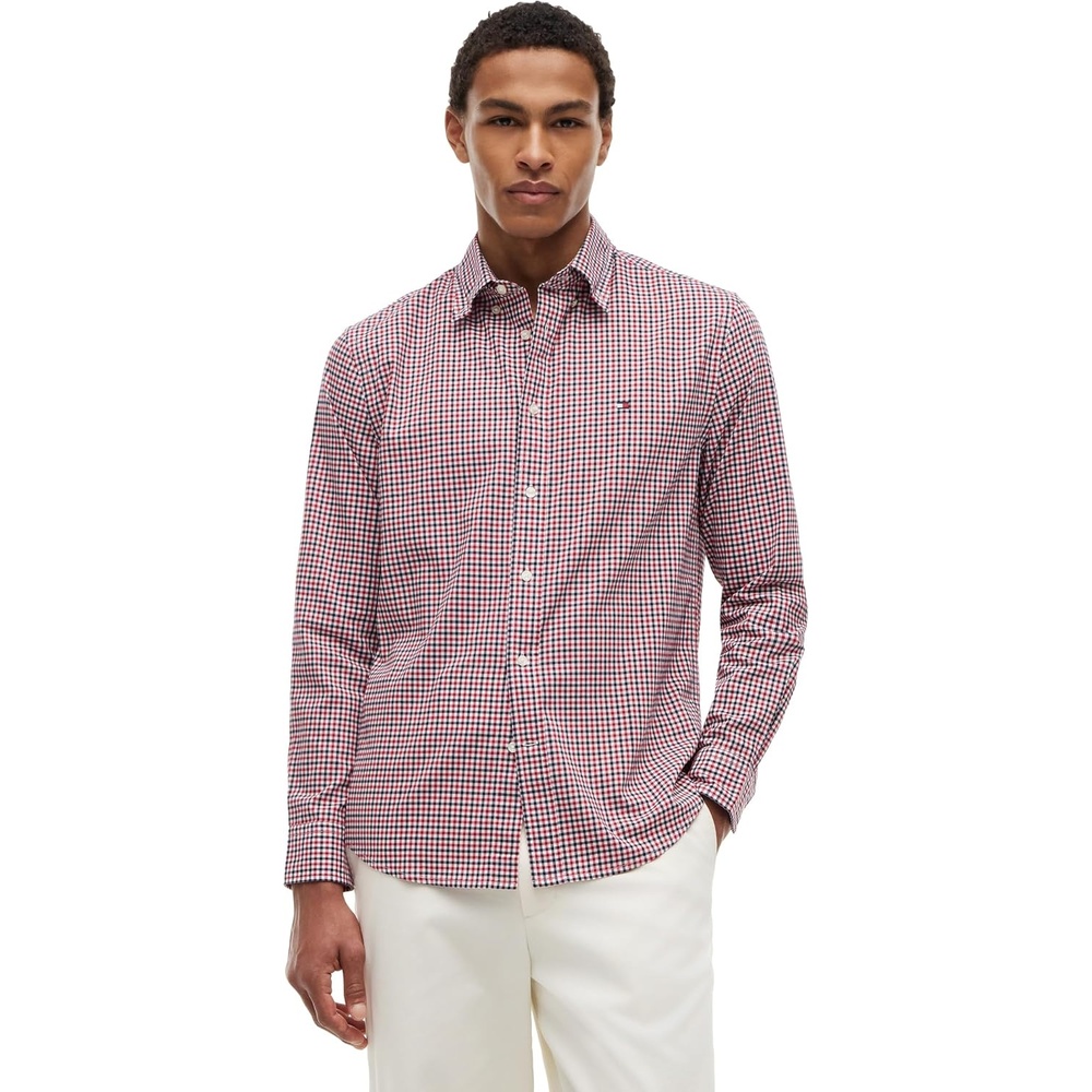 image:imageTommy Hilfiger Mens Long Sleeve Poplin Shirts in Regular Fit Mens Button Down Shirts Also Available in Big and TallMedium Red Rwb Check