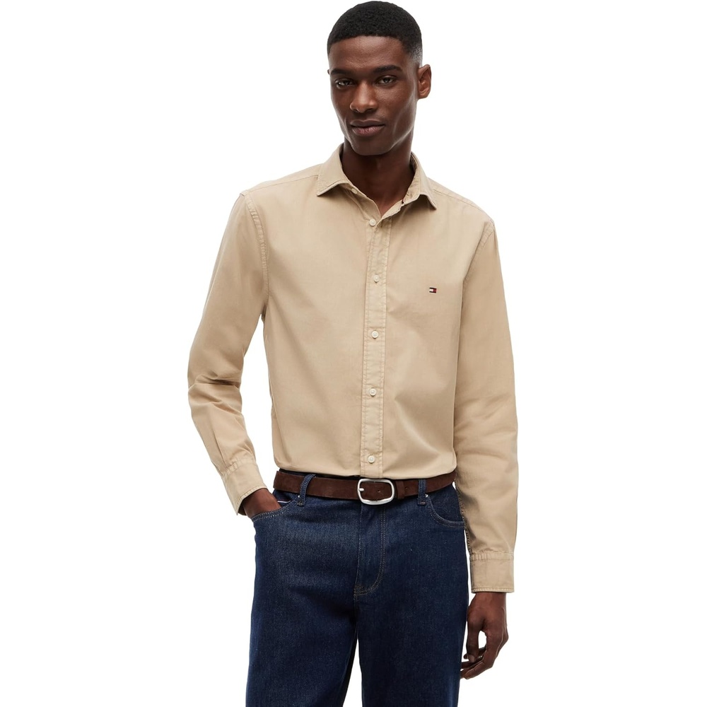 image:imageTommy Hilfiger Mens Long Sleeve Poplin Shirts in Regular Fit Mens Button Down Shirts Also Available in Big and TallSandalwood Solid