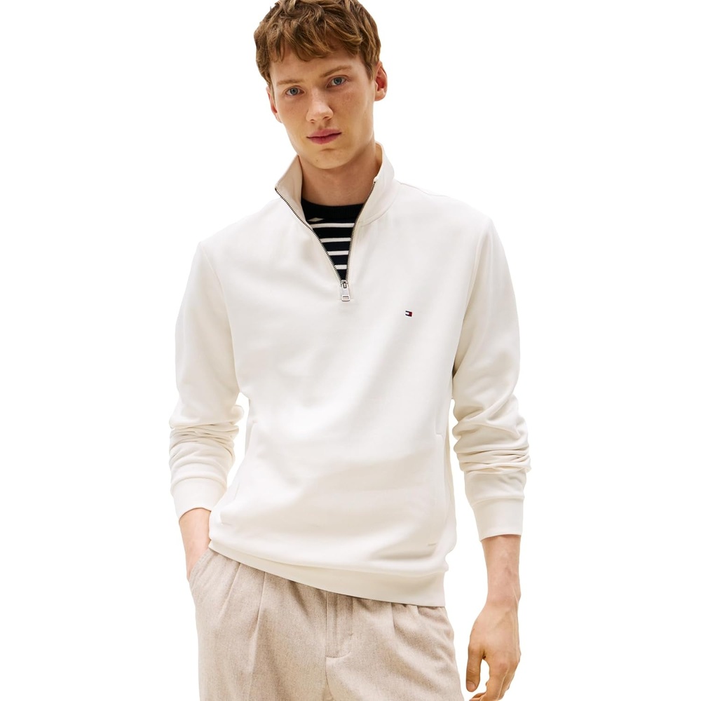 image:imageTommy Hilfiger Mens Medium Weight 14 Zip SweatshirtIvory Petal