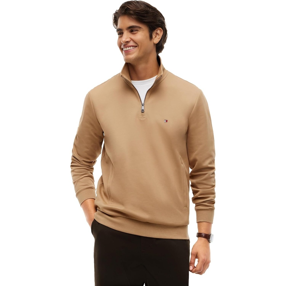 image:imageTommy Hilfiger Mens Medium Weight 14 Zip SweatshirtSafari Canvas