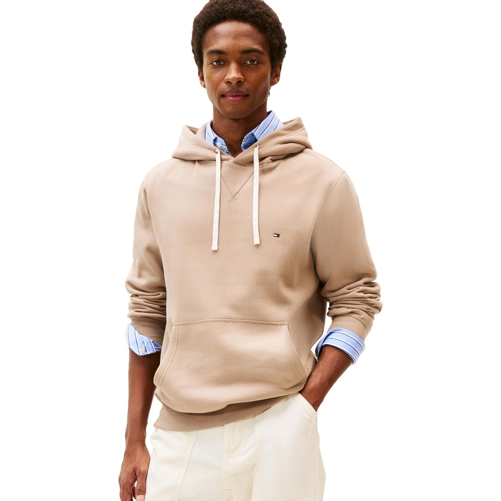 image:imageTommy Hilfiger Mens Ribbed Hoodie SweatshirtCoastal Taupe