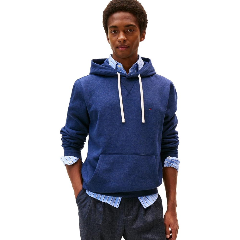 image:imageTommy Hilfiger Mens Ribbed Hoodie SweatshirtHeathered Blue