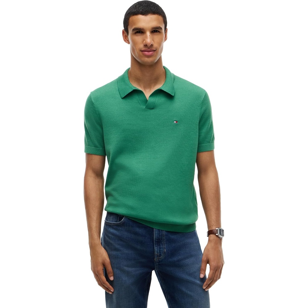 image:imageTommy Hilfiger Mens Short Sleeve Casual Cotton VNeck Polo ShirtAlaskan Green