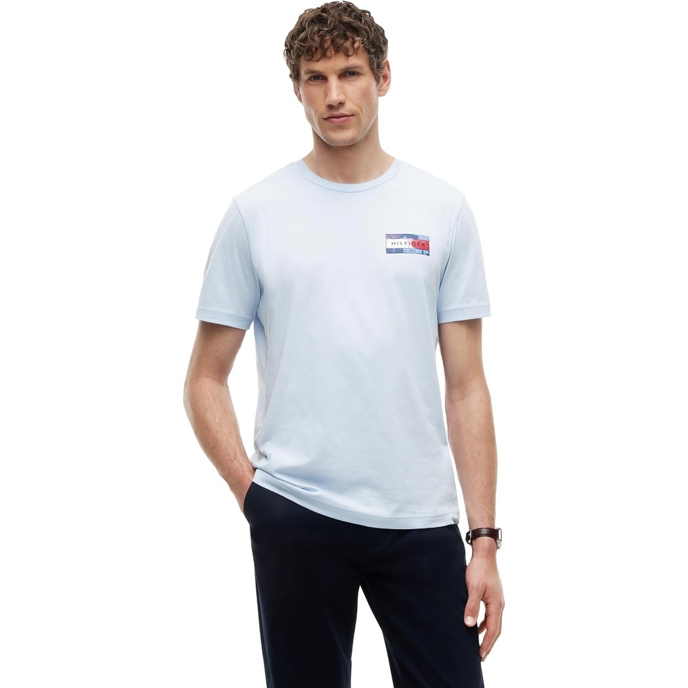 image:imageTommy Hilfiger Mens Short Sleeve Cotton Crewneck Back Graphic TShirtsSky Blue
