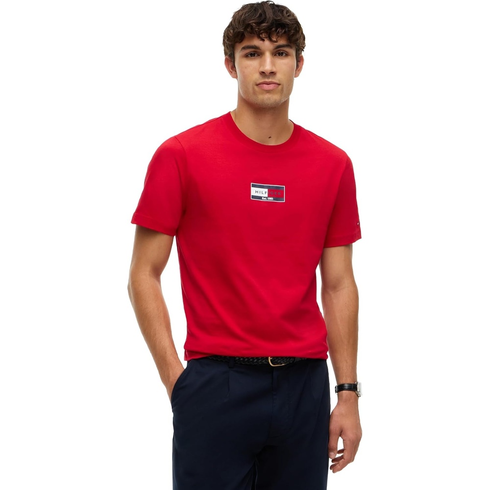 image:imageTommy Hilfiger Mens Short Sleeve Cotton Crewneck Flag Graphic TShirtsMedium Red