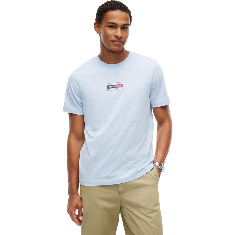image:imageTommy Hilfiger Mens Short Sleeve Cotton Crewneck Flag Graphic TShirtsSky Blue