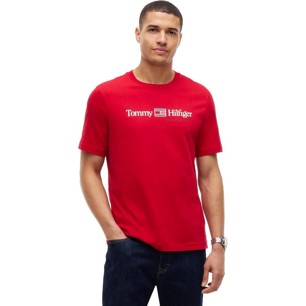 image:imageTommy Hilfiger Mens Short Sleeve Cotton Crewneck Logo Graphic TShirtsMedium Red