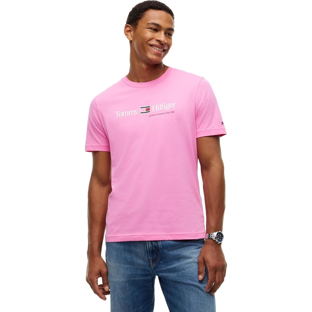 image:imageTommy Hilfiger Mens Short Sleeve Cotton Crewneck Logo Graphic TShirtsSynthetic Blush