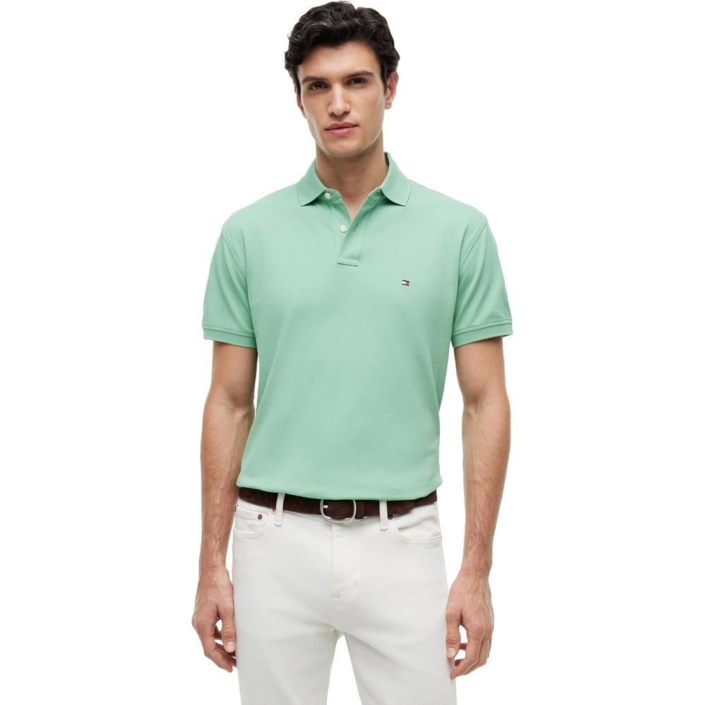 image:imageTommy Hilfiger Mens Short Sleeve Polo Shirts in Classic Fit with Stretch and Organic Pique CottonCut Grass