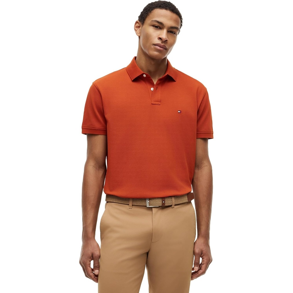 image:imageTommy Hilfiger Mens Short Sleeve Polo Shirts in Classic Fit with Stretch and Organic Pique CottonRusty Ochre
