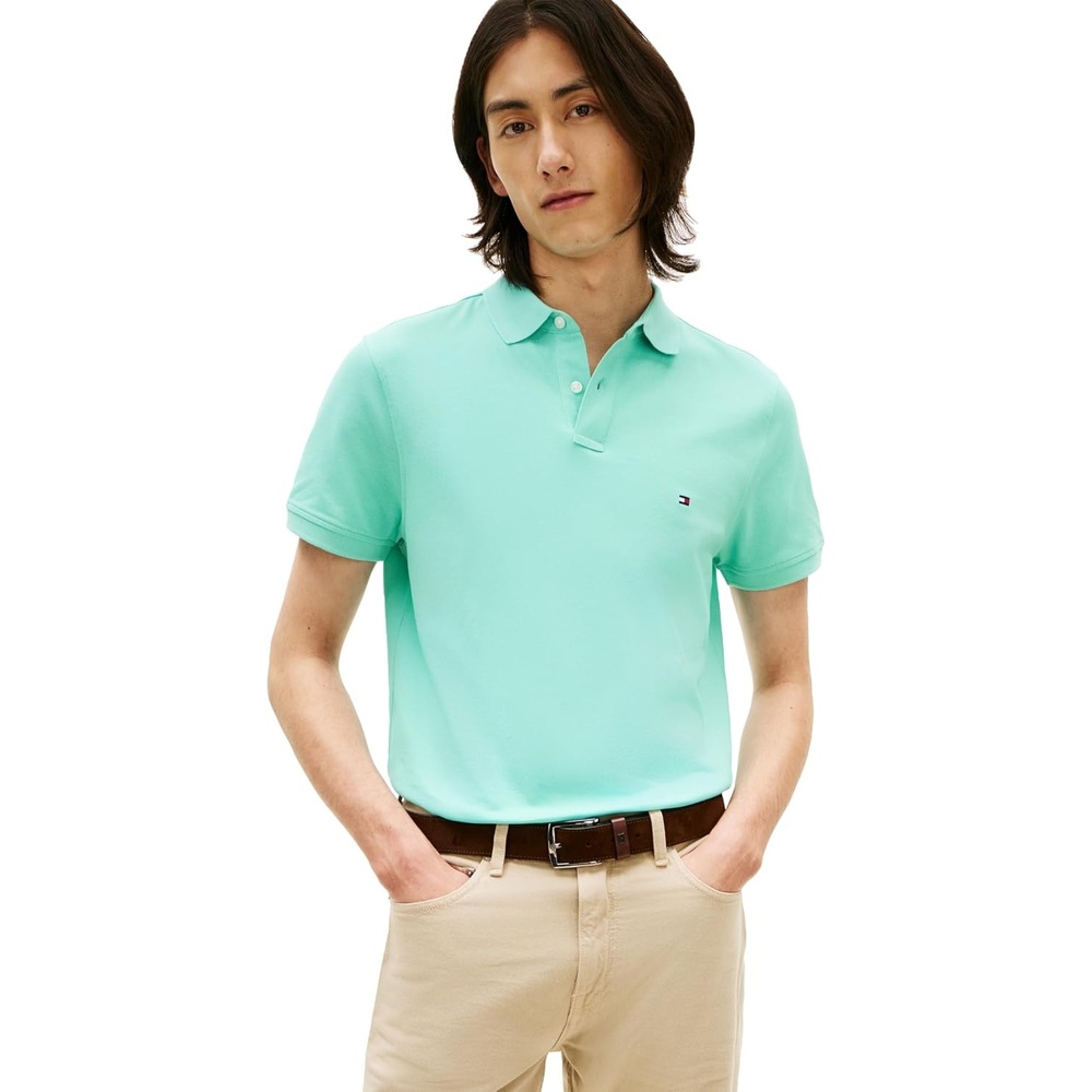 image:imageTommy Hilfiger Mens Short Sleeve Polo Shirts in Regular Fit With Stretch and Organic Pique CottonArctic Aqua