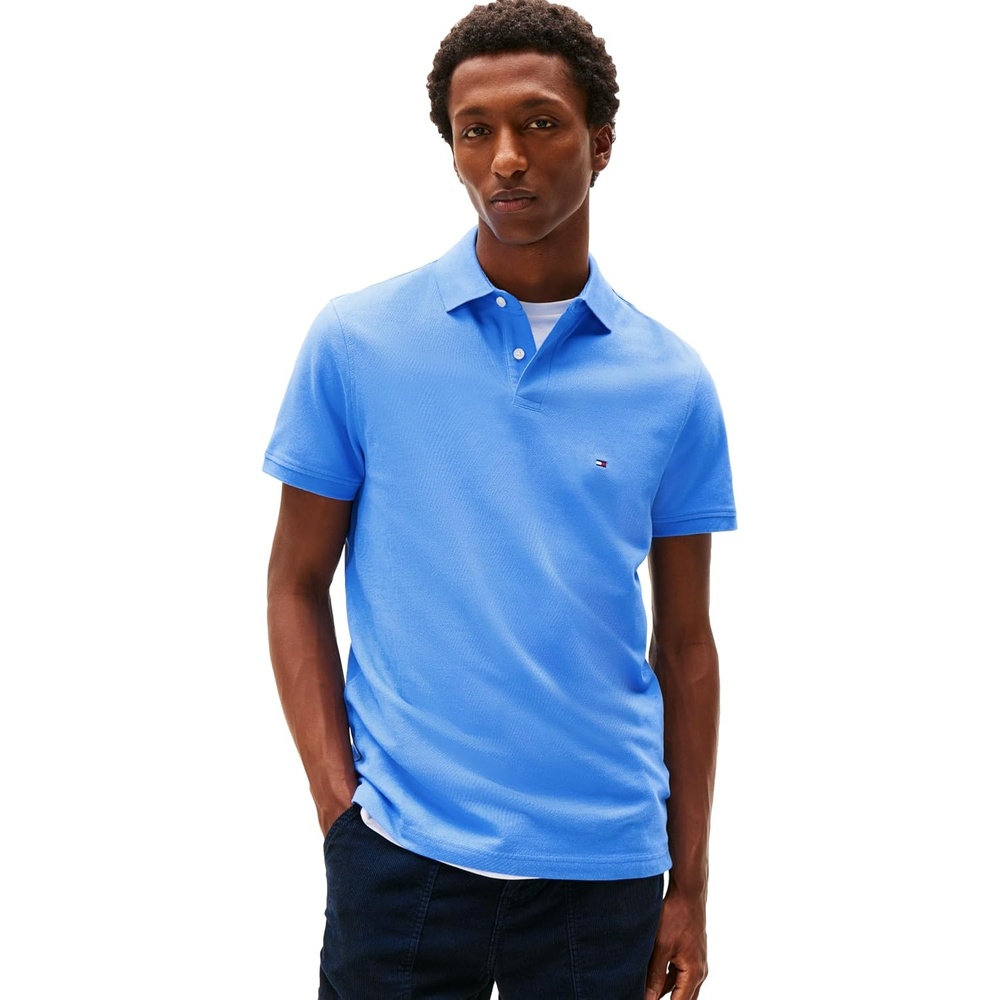 image:imageTommy Hilfiger Mens Short Sleeve Polo Shirts in Regular Fit With Stretch and Organic Pique CottonBlue Spell