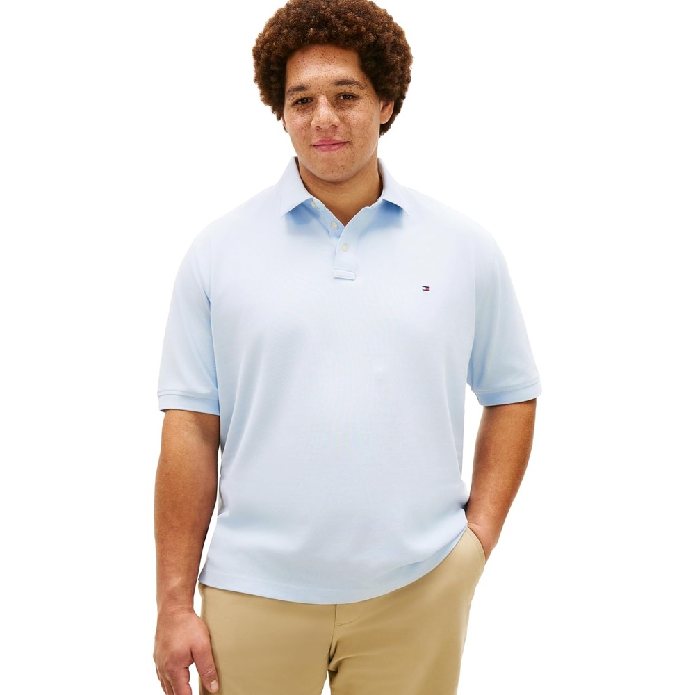 image:imageTommy Hilfiger Mens Short Sleeve Polo Shirts in Regular Fit With Stretch and Organic Pique CottonBreezy Blue