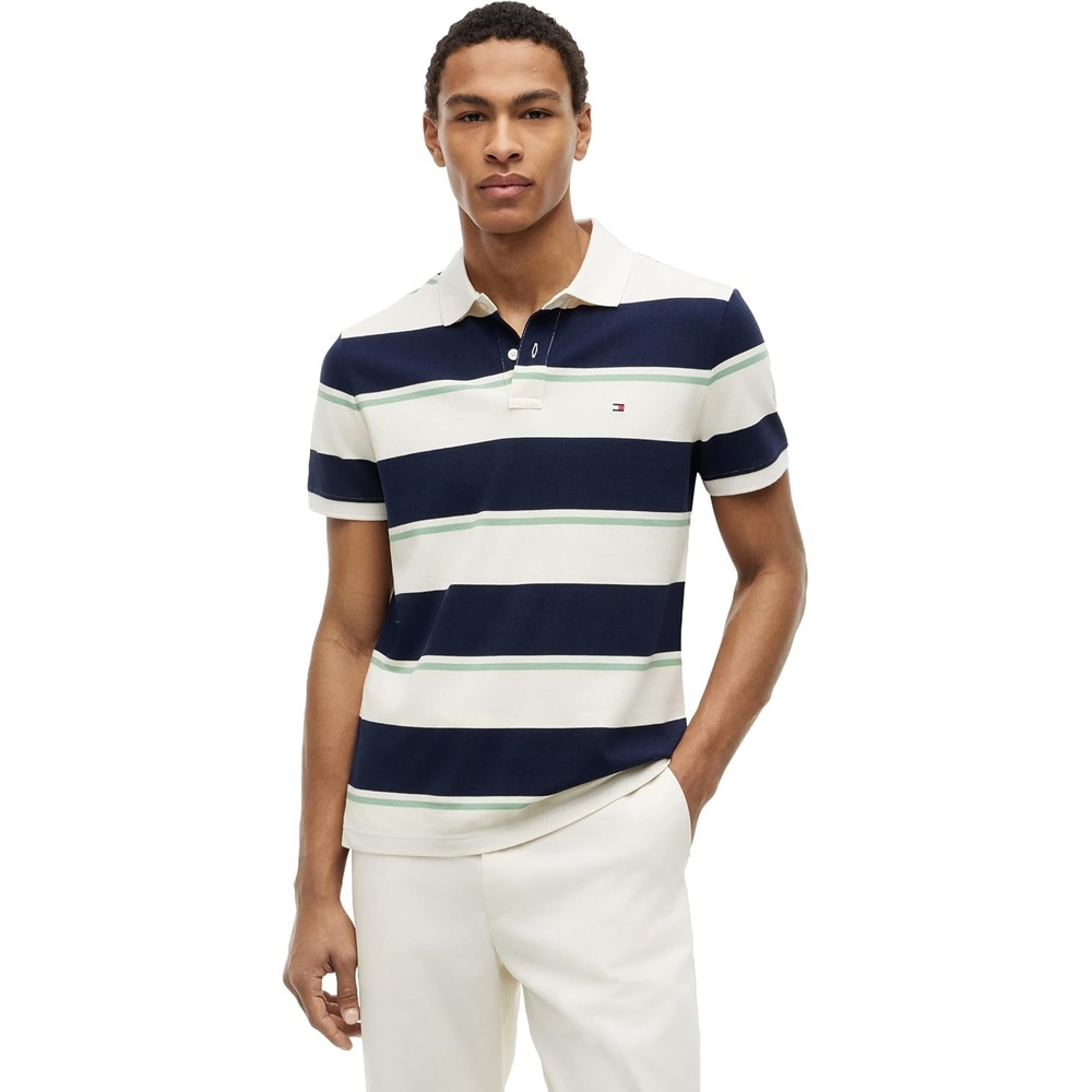 image:imageTommy Hilfiger Mens Short Sleeve Polo Shirts in Regular Fit With Stretch and Organic Pique CottonCarbon Navy  Multi