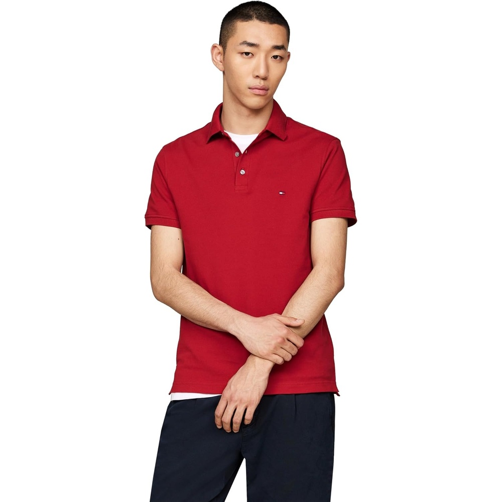 image:imageTommy Hilfiger Mens Short Sleeve Polo Shirts in Regular Fit With Stretch and Organic Pique CottonDark Magma