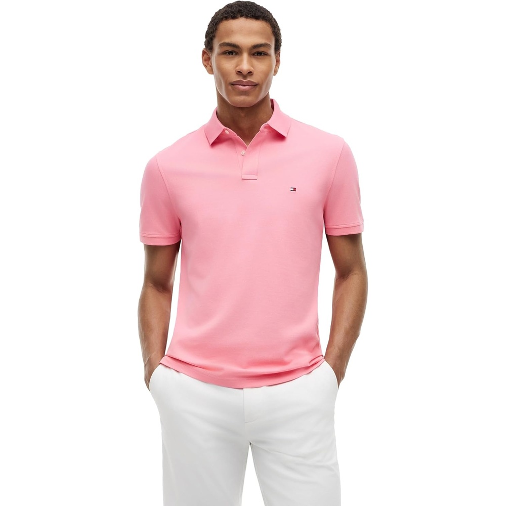 image:imageTommy Hilfiger Mens Short Sleeve Polo Shirts in Regular Fit With Stretch and Organic Pique CottonDoll Pink