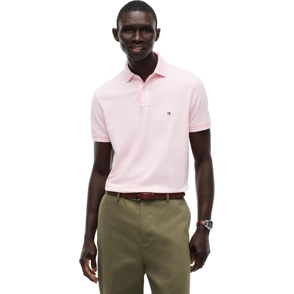 image:imageTommy Hilfiger Mens Short Sleeve Polo Shirts in Regular Fit With Stretch and Organic Pique CottonDuchess Pink