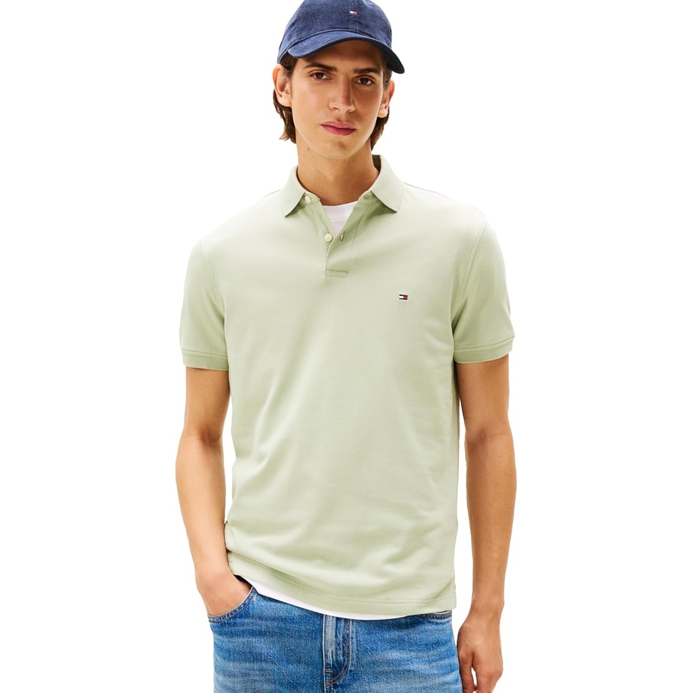 image:imageTommy Hilfiger Mens Short Sleeve Polo Shirts in Regular Fit With Stretch and Organic Pique CottonEarth Sage