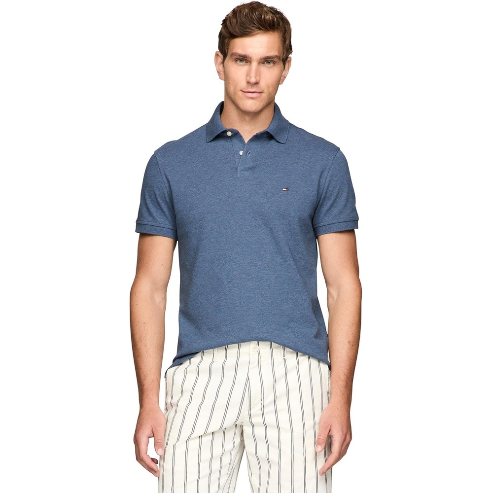 image:imageTommy Hilfiger Mens Short Sleeve Polo Shirts in Regular Fit With Stretch and Organic Pique CottonFaded Indigo Heather