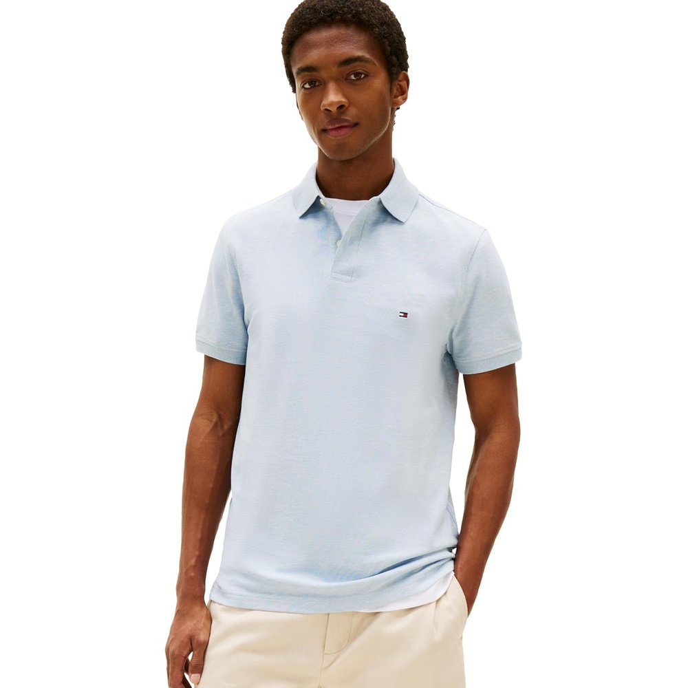 image:imageTommy Hilfiger Mens Short Sleeve Polo Shirts in Regular Fit With Stretch and Organic Pique CottonHeathered Blue Bros