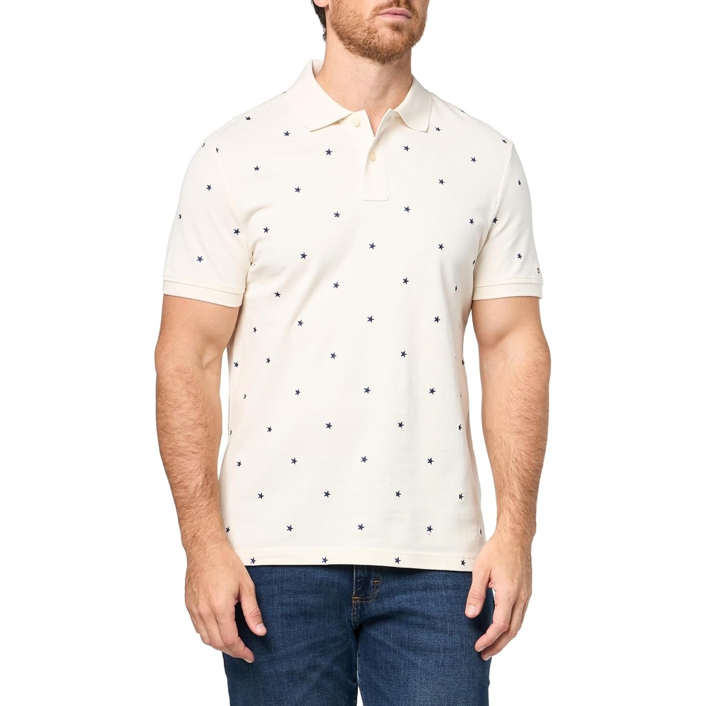 image:imageTommy Hilfiger Mens Short Sleeve Polo Shirts in Regular Fit With Stretch and Organic Pique CottonIvory Petal Star Embroidered