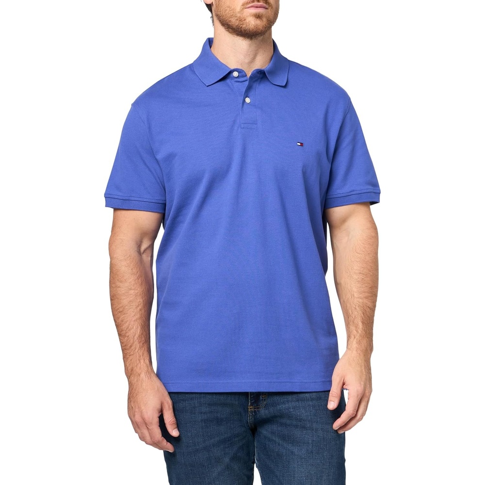 image:imageTommy Hilfiger Mens Short Sleeve Polo Shirts in Regular Fit With Stretch and Organic Pique CottonLazuli Blue