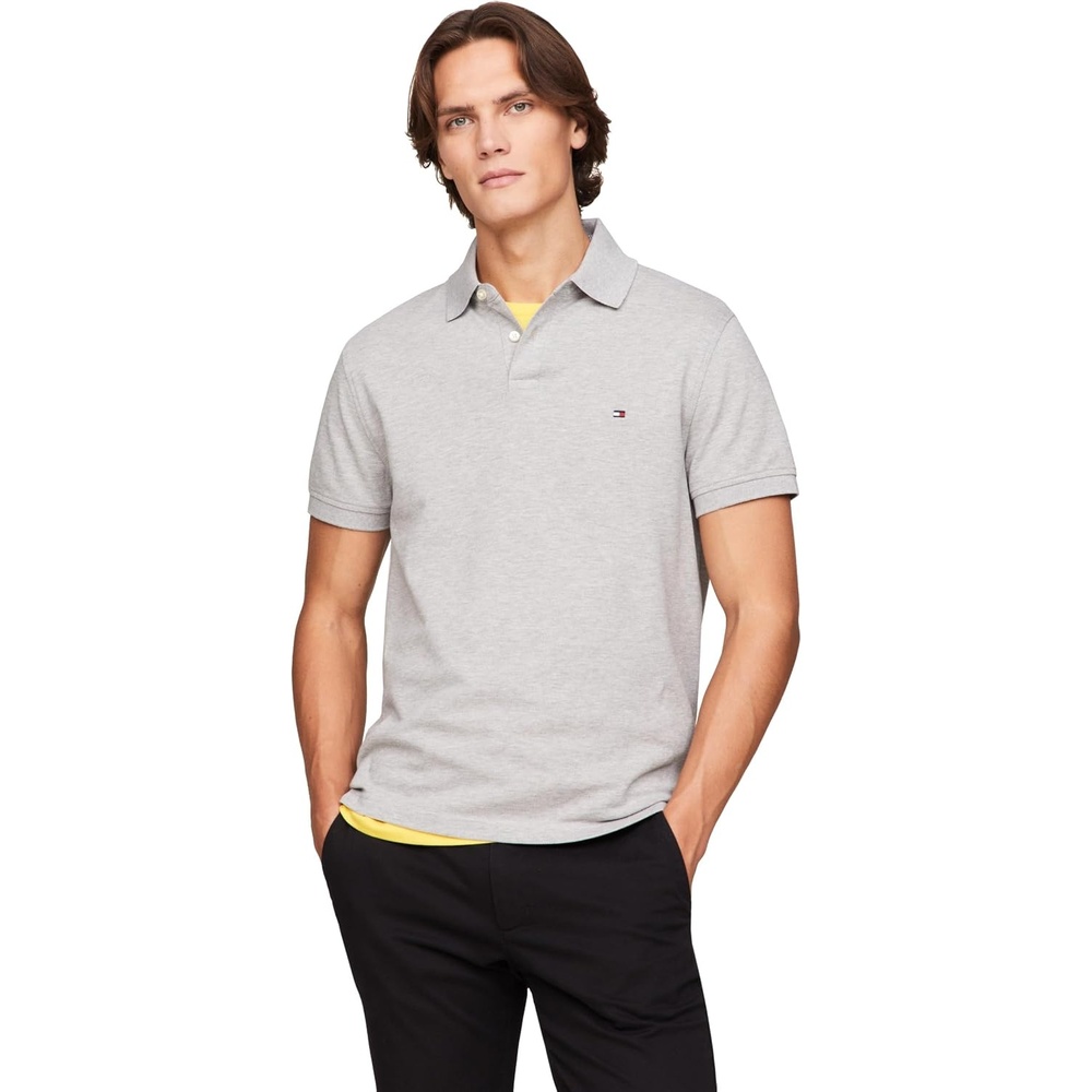 image:imageTommy Hilfiger Mens Short Sleeve Polo Shirts in Regular Fit With Stretch and Organic Pique CottonLight Grey Heather