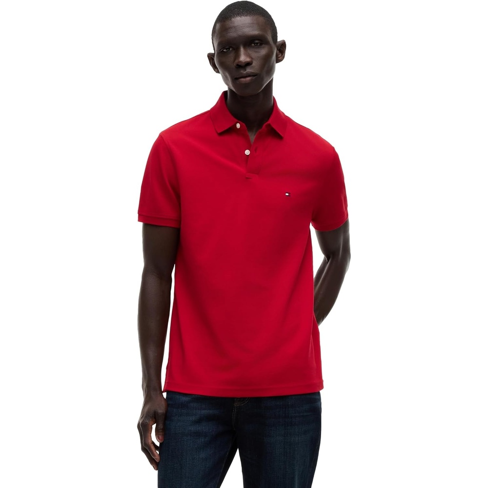image:imageTommy Hilfiger Mens Short Sleeve Polo Shirts in Regular Fit With Stretch and Organic Pique CottonMedium Red