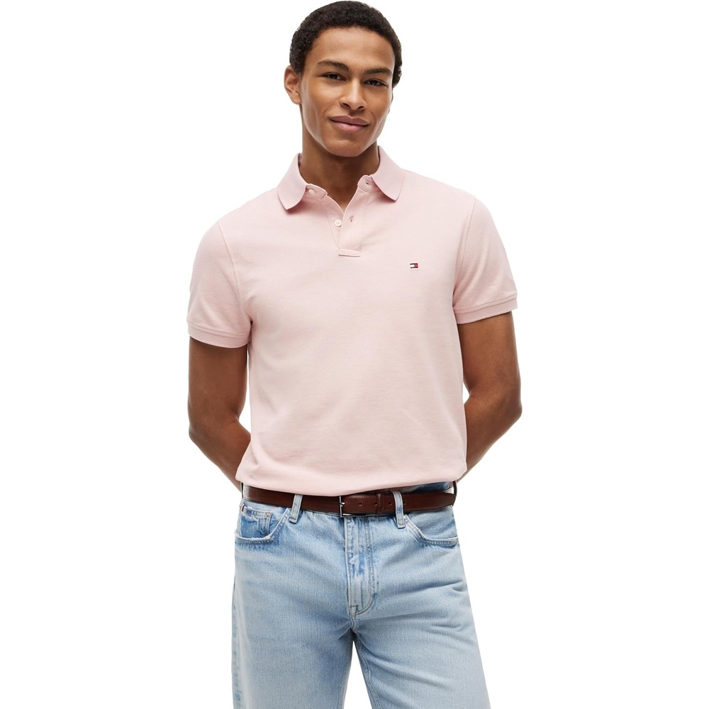 image:imageTommy Hilfiger Mens Short Sleeve Polo Shirts in Regular Fit With Stretch and Organic Pique CottonPale Pink Heather