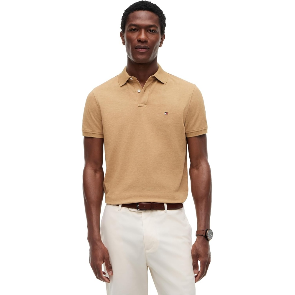 image:imageTommy Hilfiger Mens Short Sleeve Polo Shirts in Regular Fit With Stretch and Organic Pique CottonSahara Heather