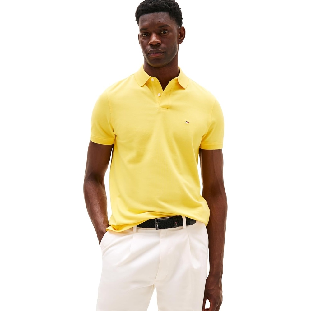 image:imageTommy Hilfiger Mens Short Sleeve Polo Shirts in Regular Fit With Stretch and Organic Pique CottonSoft Canary
