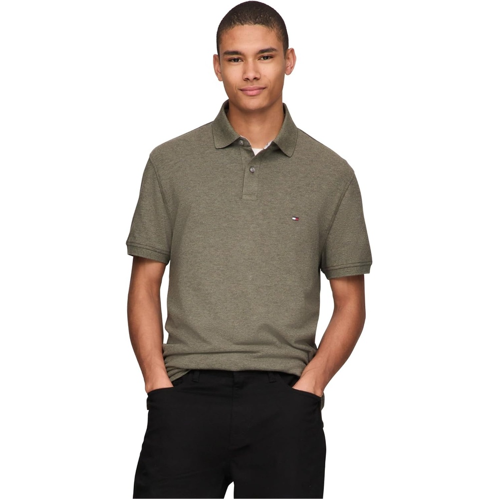 image:imageTommy Hilfiger Mens Short Sleeve Polo Shirts in Regular Fit With Stretch and Organic Pique CottonUtility Olive Heather