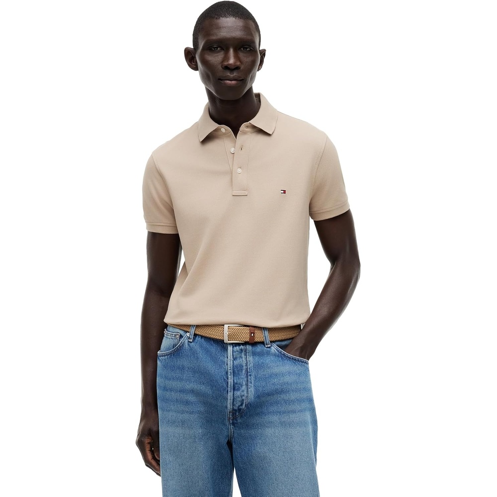 image:imageTommy Hilfiger Mens Short Sleeve Polo Shirts in Slim Fit with Stretch and Organic Pique CottonBatique Khaki