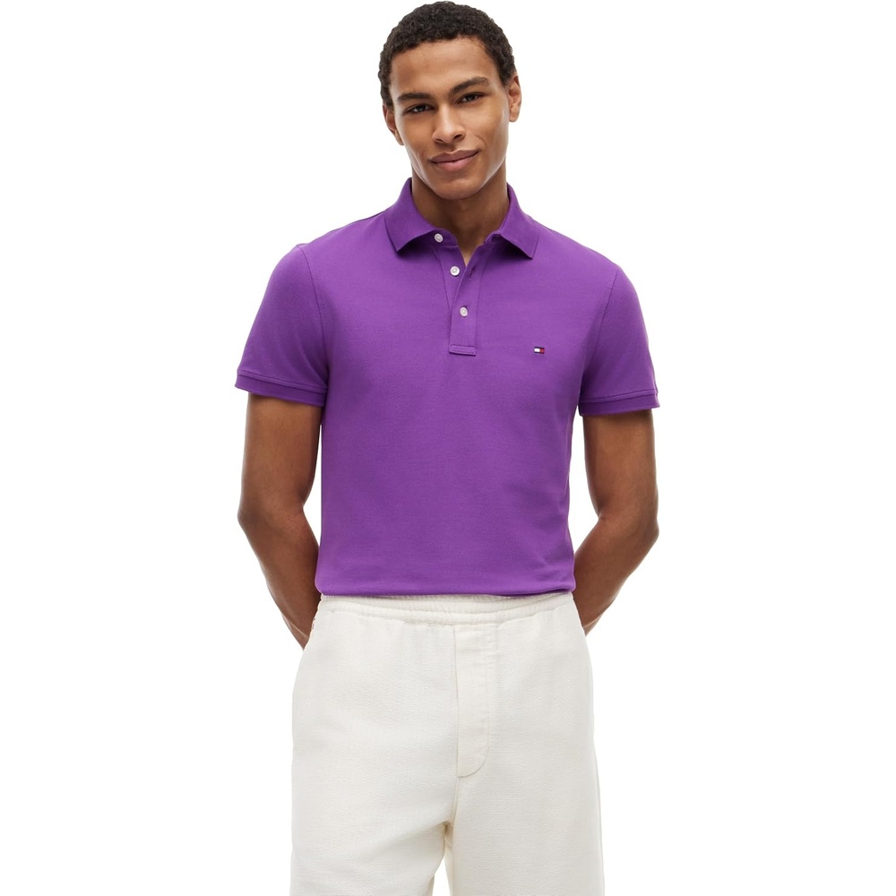 image:imageTommy Hilfiger Mens Short Sleeve Polo Shirts in Slim Fit with Stretch and Organic Pique CottonDazzling Purple