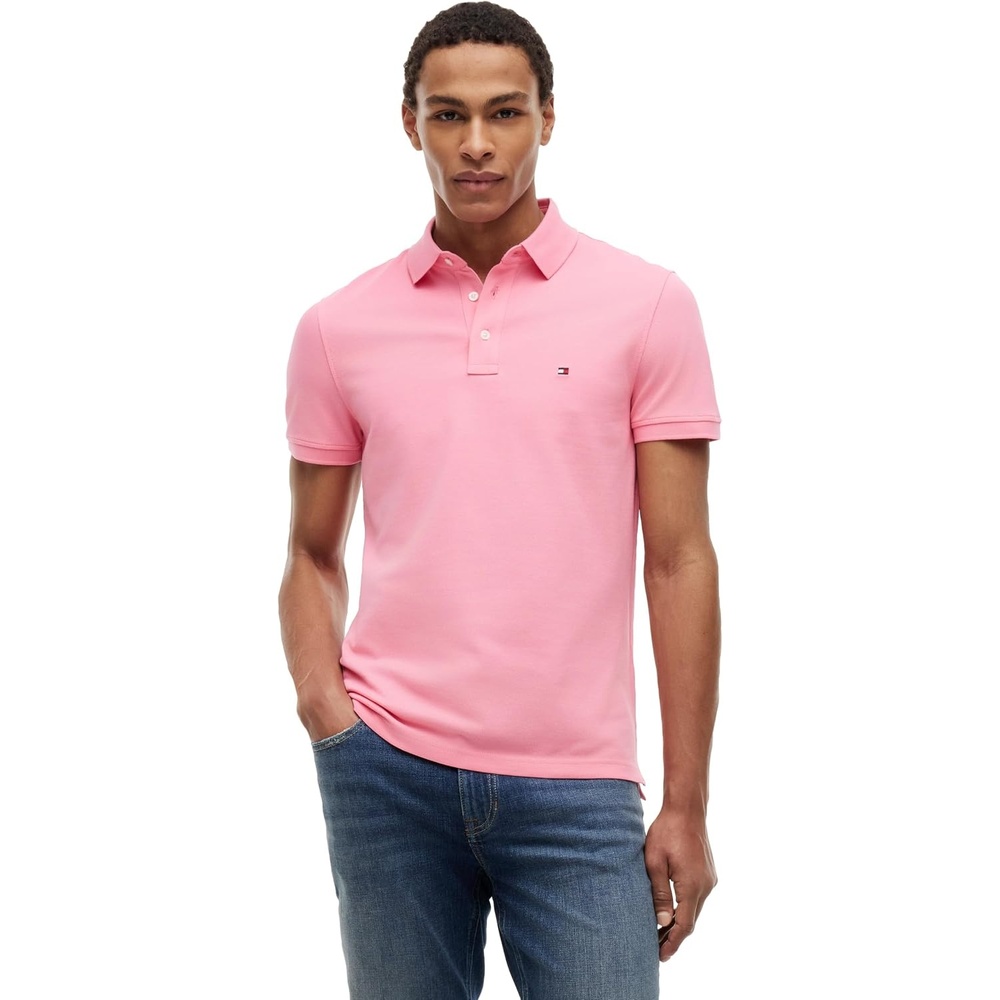 image:imageTommy Hilfiger Mens Short Sleeve Polo Shirts in Slim Fit with Stretch and Organic Pique CottonDoll Pink