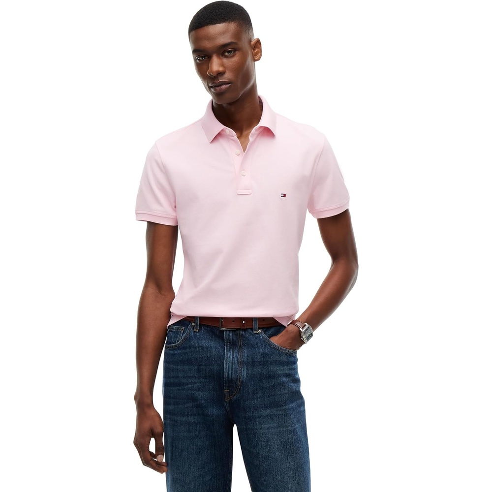 image:imageTommy Hilfiger Mens Short Sleeve Polo Shirts in Slim Fit with Stretch and Organic Pique CottonDuchess Pink