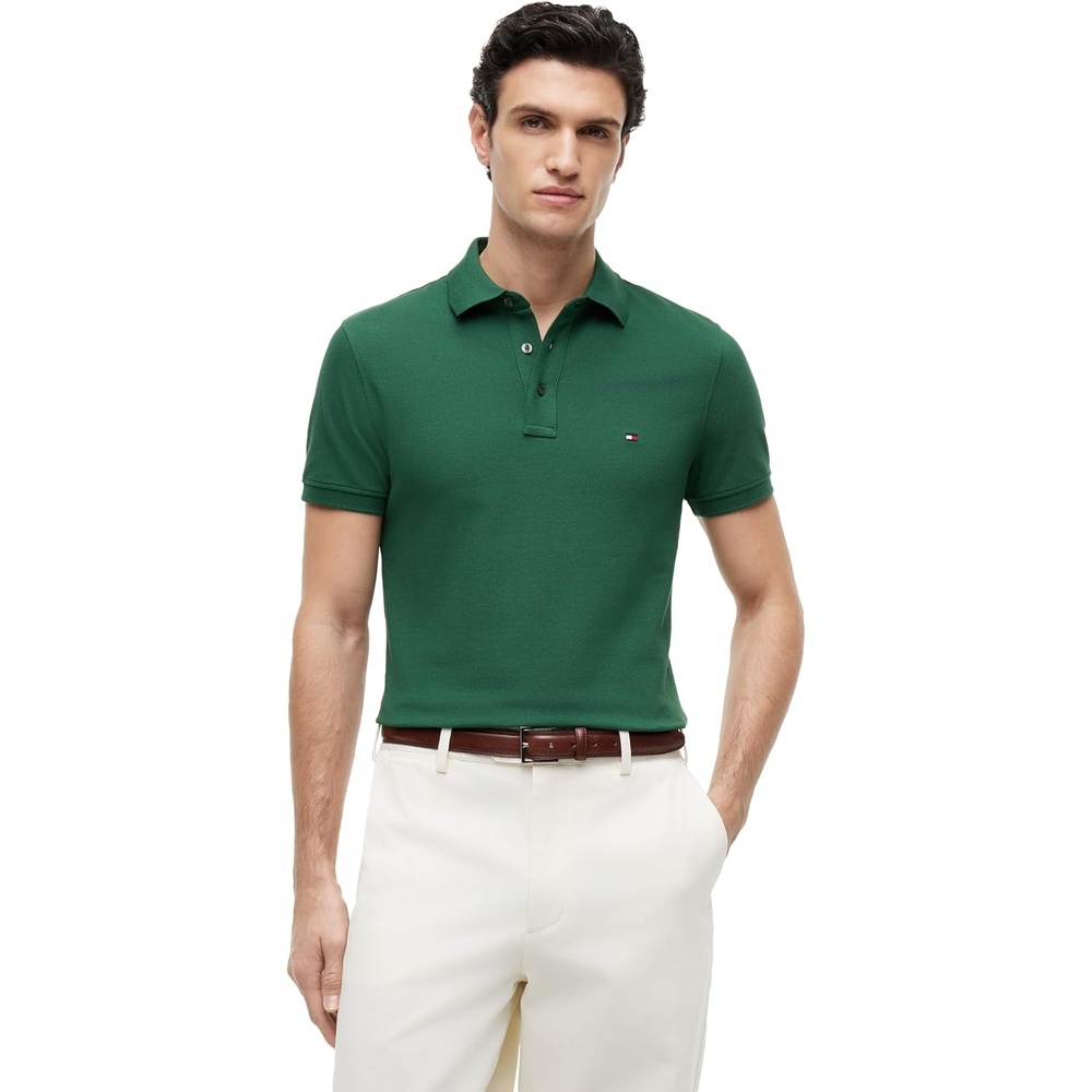 image:imageTommy Hilfiger Mens Short Sleeve Polo Shirts in Slim Fit with Stretch and Organic Pique CottonStreet Green