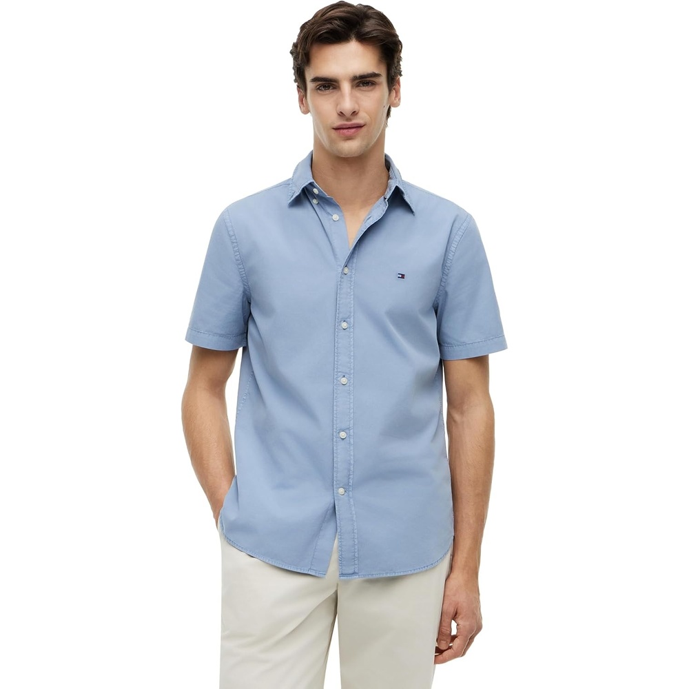 image:imageTommy Hilfiger Mens Short Sleeve Poplin Shirts in Regular Fit Mens Button Down ShirtsBrisk Blue