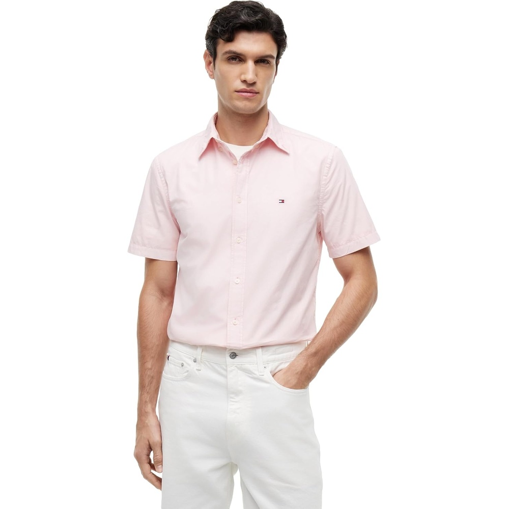 image:imageTommy Hilfiger Mens Short Sleeve Poplin Shirts in Regular Fit Mens Button Down ShirtsLight Pink Lily