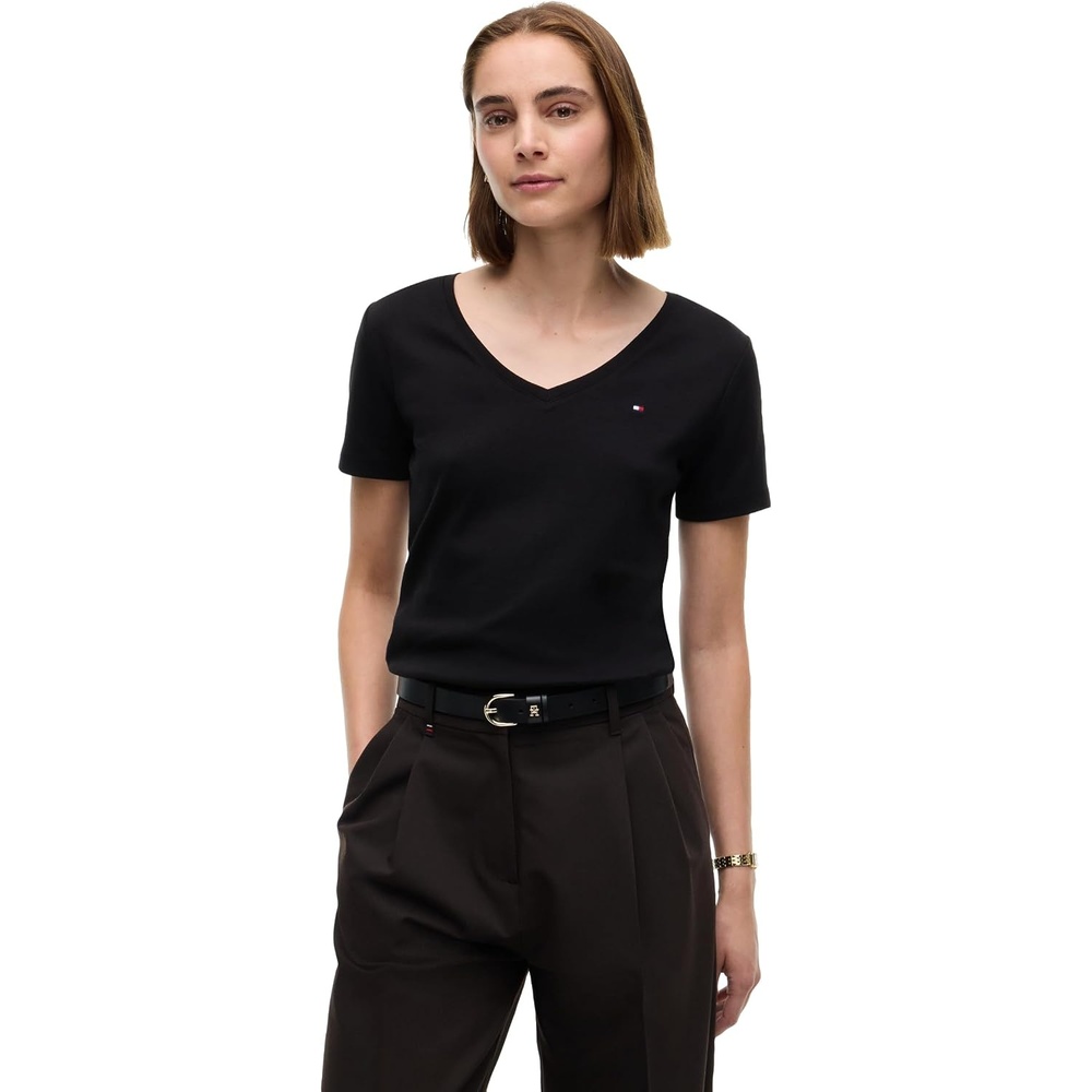 image:imageTommy Hilfiger Womens Basic Short Sleeve Cotton VNeck TShirtBlack