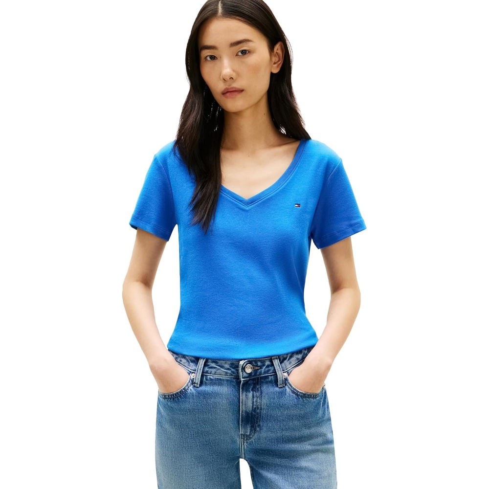 image:imageTommy Hilfiger Womens Basic Short Sleeve Cotton VNeck TShirtBlue Orbit