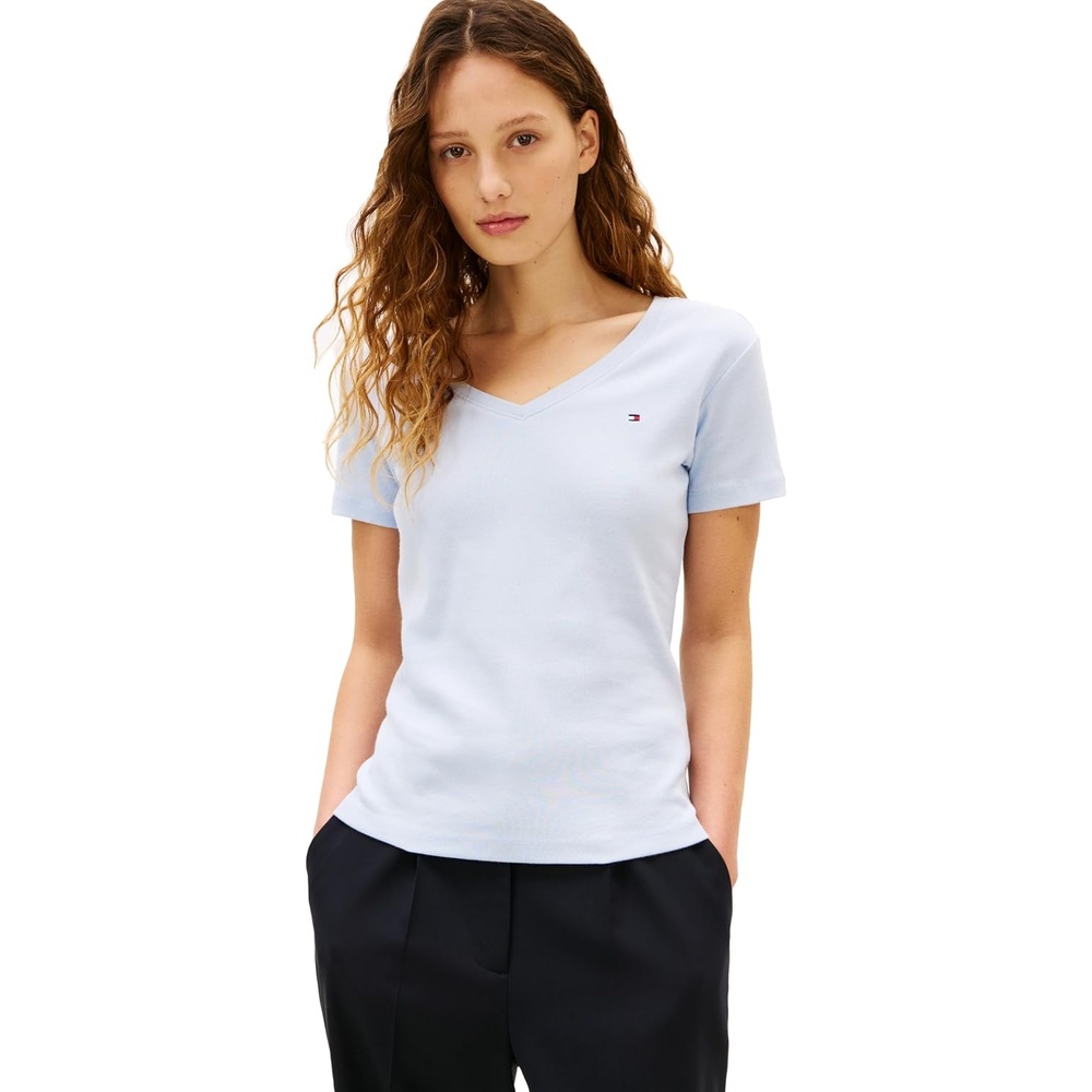 image:imageTommy Hilfiger Womens Basic Short Sleeve Cotton VNeck TShirtBreezy Blue