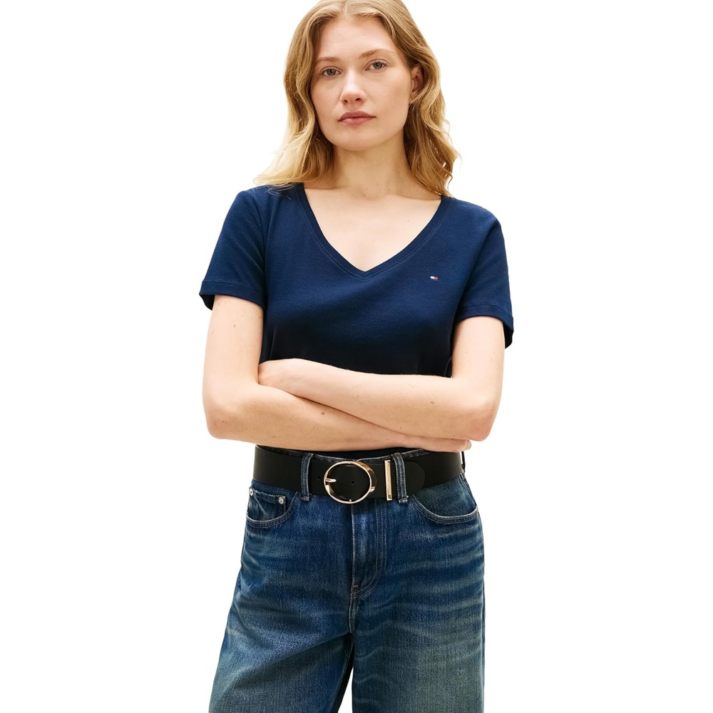 image:imageTommy Hilfiger Womens Basic Short Sleeve Cotton VNeck TShirtDark Night Navy