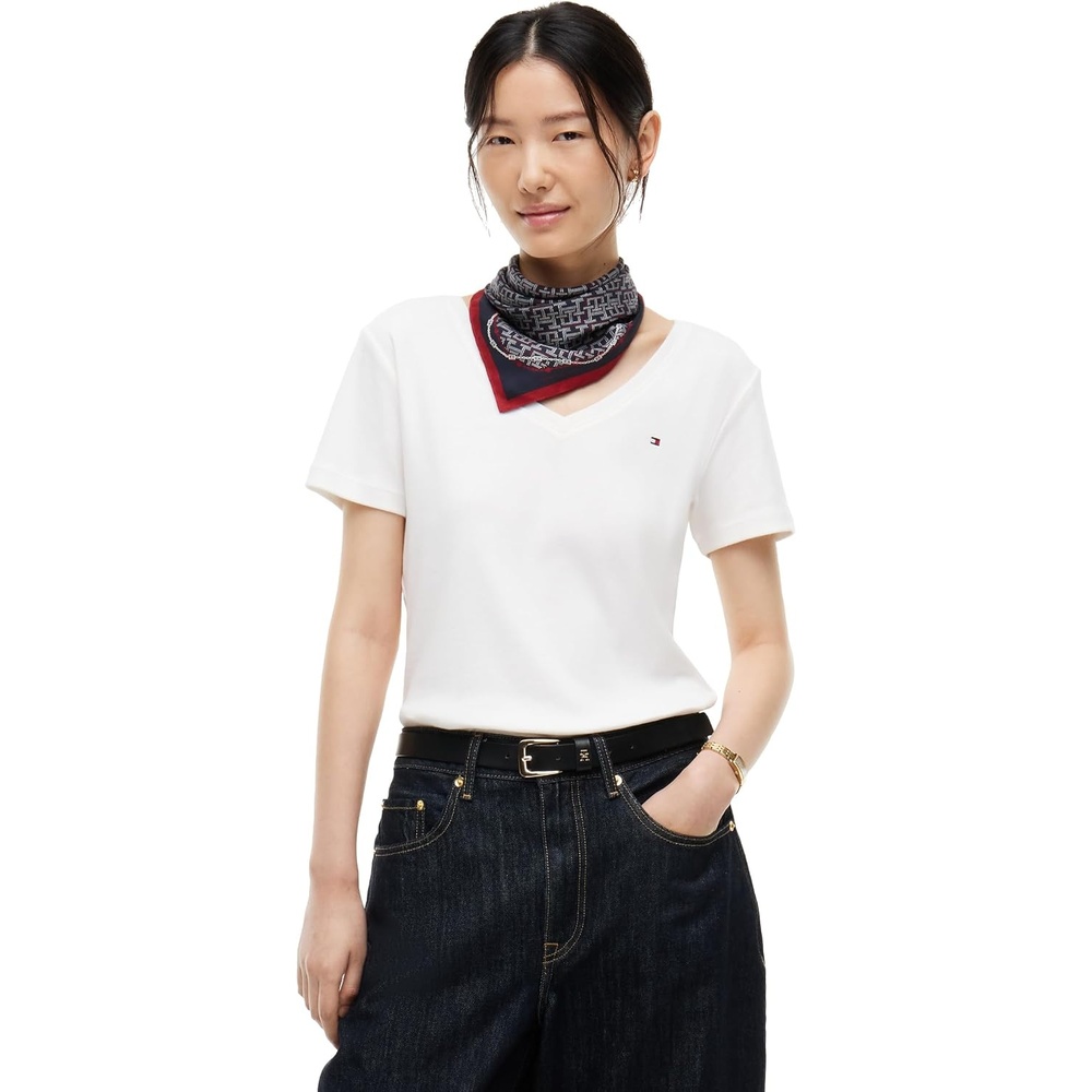 image:imageTommy Hilfiger Womens Basic Short Sleeve Cotton VNeck TShirtEcru