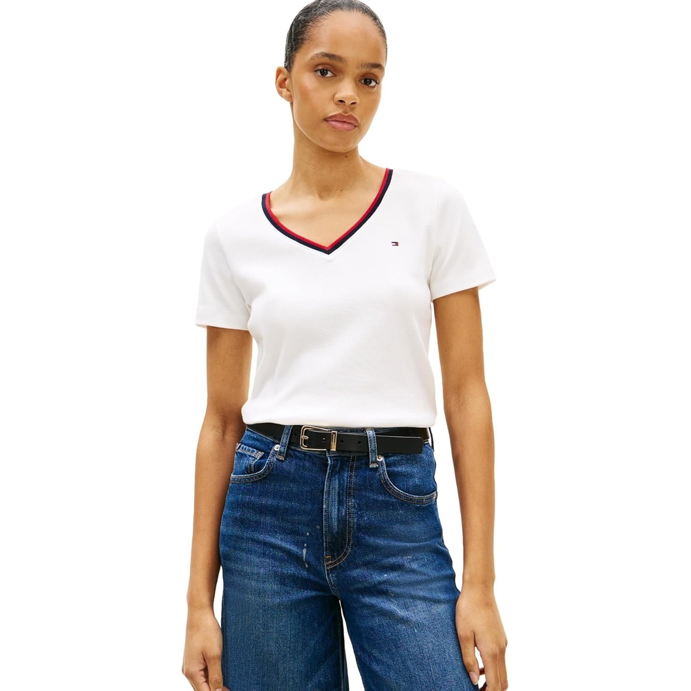 image:imageTommy Hilfiger Womens Basic Short Sleeve Cotton VNeck TShirtEcruRwb