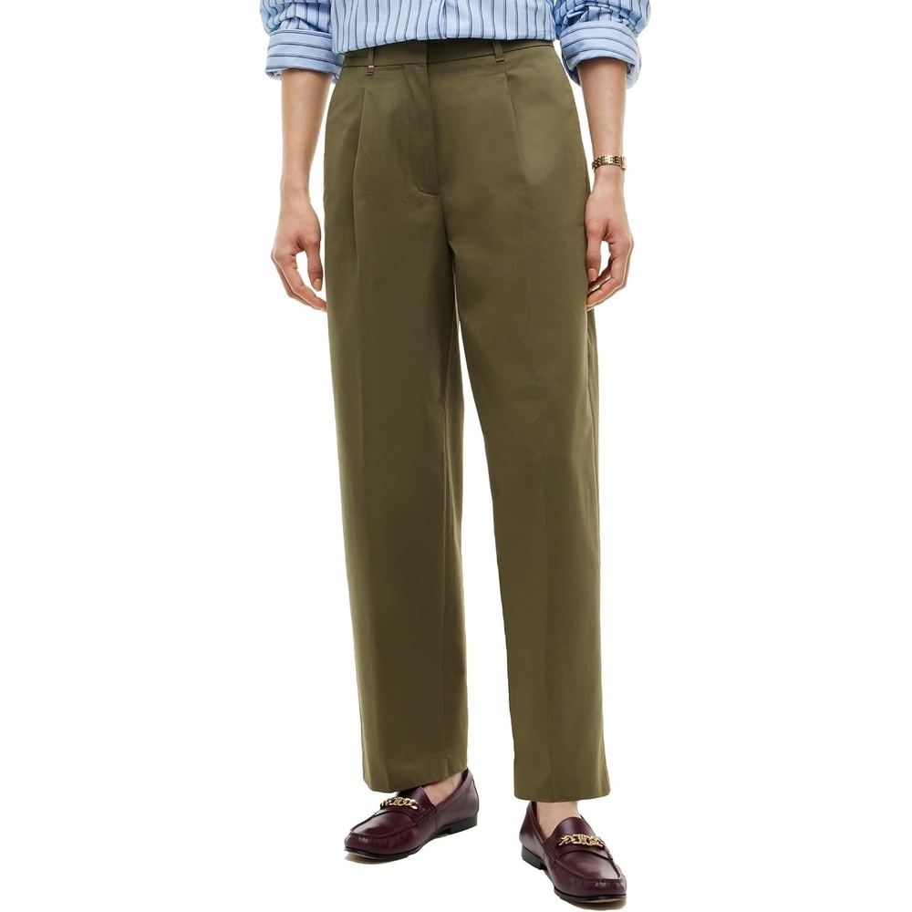 image:imageTommy Hilfiger Womens Casual Cotton Barrel Pleated Chino Pants with StretchUtility Olive