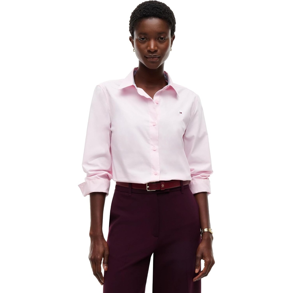image:imageTommy Hilfiger Womens Cotton Poplin Long Sleeve Button Down Shirt in Regular Fit with Roll Up SleeveLight Pink